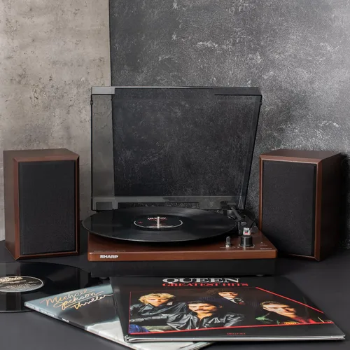 Vista 6 de Sharp RP-TT70 Tocadiscos de vinilo: Tocadiscos Bluetooth dual de 3 velocidades de 12 pulgadas con altavoces estéreo