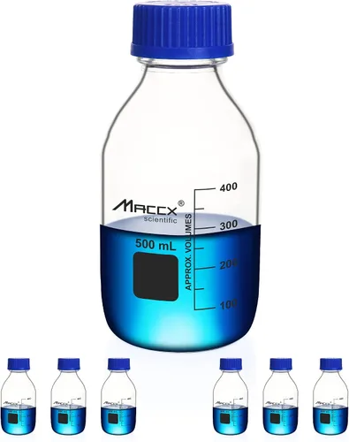 Vista 12 de Botellas redondas de vidrio de 34 onzas (33.8 fl oz), botella de vidrio de borosilicato resistente con tapa de rosca GL45, paquete de 2