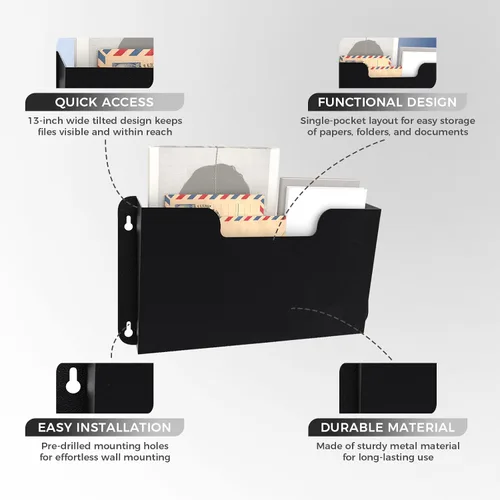 Vista 4 de OSKIE DR POCKET RACK - Estante para archivos de pared, bolsillo único, organizador de metal para documentos de tamaño carta, organizador
