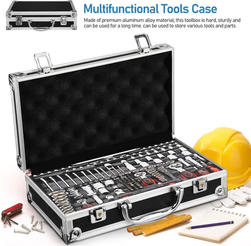 Vista 4 de DOITOOL Caja de herramientas portátil de aleación de aluminio con cerradura Estuche de almacenamiento multifuncional para herramientas e
