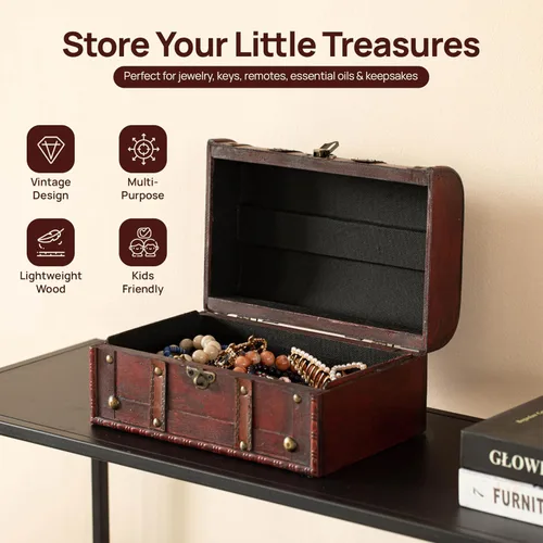 Vista 3 de Caja de tesoro decorativa Vintiquewise(TM), cofre baúl de madera