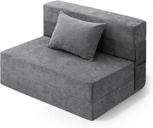 Vista 9 de HOMFINE Sofá cama plegable - Silla cama convertible con cojín, sofá desplegable, colchón de espuma viscoelástica para piso, sofá futón, sofá