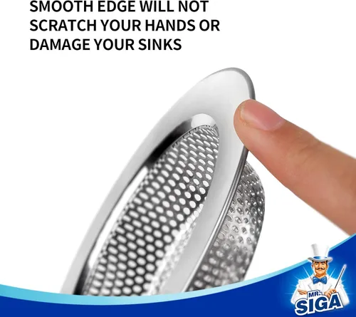 Vista 9 de MR.SIGA - Colador de fregadero de cocina, colador de drenaje de fregadero de acero inoxidable, apto para lavavajillas, diámetro exterior 4.4