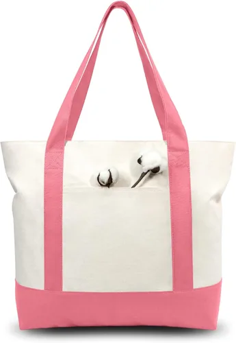 Vista 36 de TOPDesign Paquete de 1 bolsa de lona con bolsillo externo, bolsa de compras reutilizable para comestibles, cierre de cremallera superior, artículos