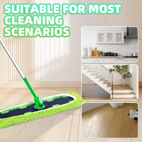 Vista 4 de Paquete de 4 almohadillas de felpilla reutilizables para trapeador Swiffer Sweeper, XL Washable Chenille Microfiber Mop Pads Green Wet & Dry
