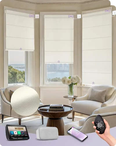 Vista 38 de Graywind Persianas romanas inteligentes compatibles con Alexa Google, persianas motorizadas recargables con control remoto de filtrado de luz