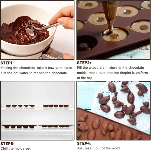 Vista 3 de Whaline 4 paquetes de moldes de silicona para huevos de Pascua, moldes de chocolate, conejo, conejo, pato, cesta de resina, molde de caramelo