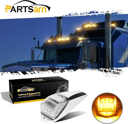 Vista 2 de Partsam 10 luces LED ámbar de cabina de 31 luces LED para techo superior con base cromada compatible con Peterbilt/Freightliner/Western