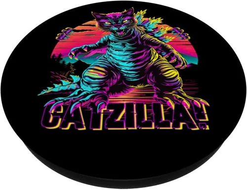 Vista 2 de Streetwear Synthwave 80s 90s Catzilla Cat Japanese teen PopSockets Adhesive PopGrip