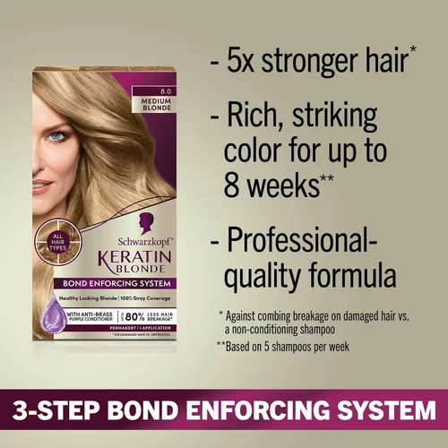 Vista 53 de Schwarzkopf Keratin - Tinte para el cabello rubio, 7.0 rubio ceniza oscuro, coloración permanente de calidad profesional, sistema de refuerzo