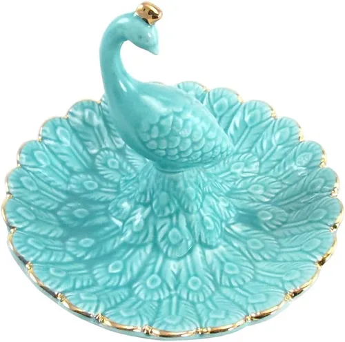 Vista 3 de Lependor Bandeja de joyería de cerámica de animales lindos Soporte para anillo de plato de baratija, collar, aretes, anillos, organizador de joyas