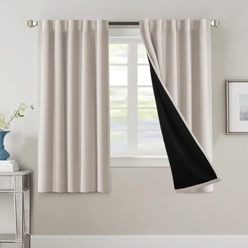 Vista 29 de H.VERSAILTEX Cortinas 100% opacas para dormitorio con forro negro, cortinas de oscurecimiento de habitación completa, con aislamiento térmico