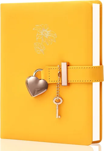 Vista 11 de Diario infantil de cuero sintético con candado y llave, agenda de viaje, agenda, cuaderno secreto de notas para mujer, 5.3 x 8.4 pulgadas, girasol