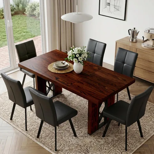 Vista 18 de HIPIHOM Mesa de comedor de granja de 70.8 pulgadas para 6 personas, mesa