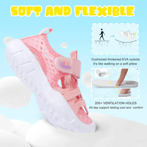 Vista 5 de JOINFREE Zapatos de agua transpirables Qucik para niños y niñas, zapatos de agua secos, sandalias deportivas de playa, ligeras, descalzas y flexibles