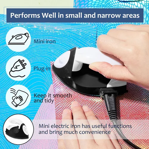 Vista 4 de Honoson - Plancha pequeña, térmica, portátil, práctica, con accesorios de base de carga, ideal para cuentas para planchar, parches, bricolaje, Negro