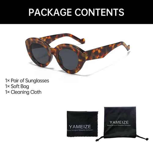 Vista 6 de YAMEIZE Lentes de sol vintage de gran tamaño con diseño de ojo de gato, montura gruesa, lindos lentes de sol ovalados para mujeres y hombres, tonos