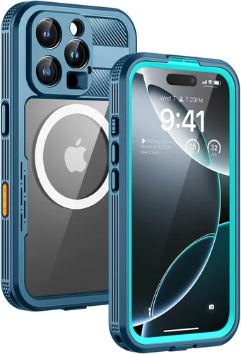 Vista 21 de Lanhiem Funda magnética impermeable para iPhone 16, protector de pantalla de privacidad integrado, compatible con MagSafe, funda antiespía de cuerpo