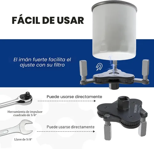 Vista 3 de WORKPRO - Llave universal para filtro de aceite ajustable (2-3/8 a 3-3/4 pulgadas), herramienta magnética de extracción de filtro de aceite, juego