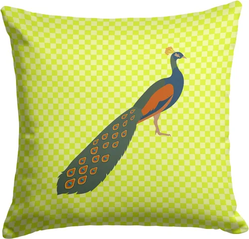 Vista 408 de Caroline's Treasures BB8163PW1414 Beltsville - Almohada decorativa de tela a cuadros pequeños, color blanco, pavo y gallina azul, lavable a máquina