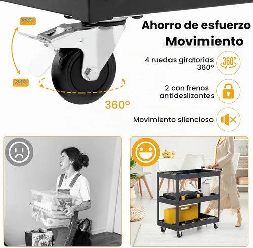 Vista 2 de Goplus Carrito utilitario de 3 niveles, carrito de herramientas de servicio comercial resistente con ruedas bloqueables, capacidad de carga de 330