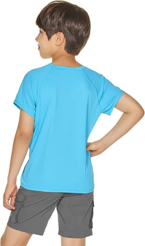 Vista 6 de ATHLIO Paquete de 2 camisetas de manga corta UPF 50+ para niños para exteriores, camiseta de natación para surf acuático, camiseta de natación UVSPF