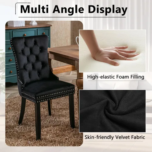 Vista 7 de Juego de mesa de comedor extensible de 63 a 79 pulgadas para 4, moderna mesa de cocina expandible con 4 sillas de terciopelo, mesa de madera gruesa