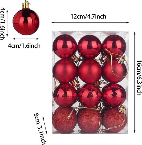 Vista 2 de Esferas colgantes para árbol de Navidad, 24 adornos irrompibles, plástico de 1.6 pulgadas, irrompible, Navidad, boda, fiesta, vacaciones, Negro
