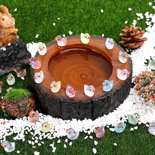 Vista 5 de Fuyamp 120 mini patos de resina con purpurina, coloridos patos pequeños, figuras de pato con purpurina en miniatura para manualidades, jardín