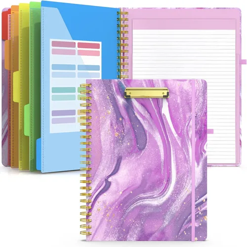 Vista 13 de Sooez Folio portapapeles con bloc de notas recargable, carpeta con 10 bolsillos de almacenamiento para tamaño carta, cuaderno portapapeles