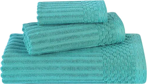 Vista 130 de Superior Juego de 6 toallas de algodón sólido y acanalado, toallas de cara de 13 x 13 pulgadas, toallas de mano de 16 x 28 pulgadas, toallas de baño