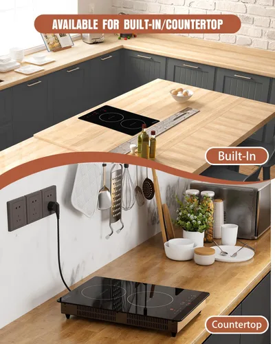 Vista 4 de Empava - Anafe eléctrico de inducción vertical con 2 quemadores, vitrocerámica, superficie lisa, vidrio en negro, 120 V, 30.5 cm