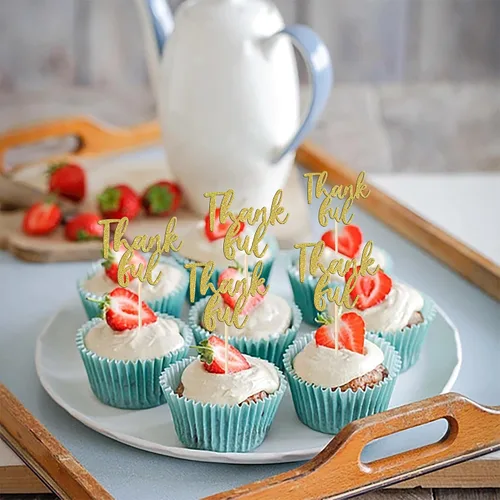 Vista 6 de Rsstarxi Paquete de 24 adornos para cupcakes con purpurina con purpurina para dar gracias, decoración de pasteles para el día de Acción de Gracias