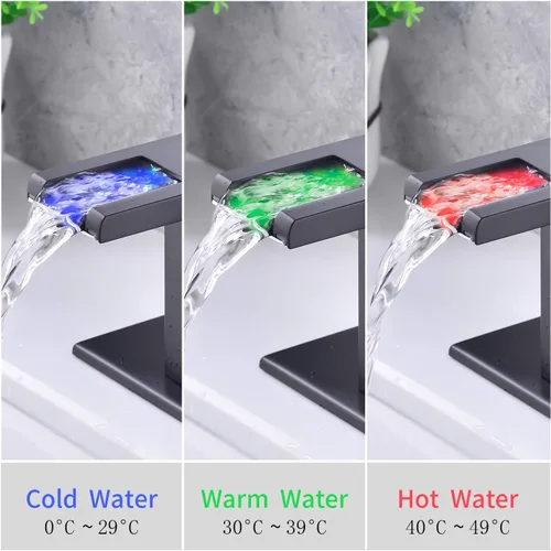 Vista 3 de Grifo para el fregadero del cuarto de baño con 3 colores cambiantes LED, cascada, caño