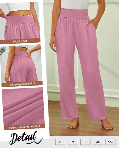 Vista 147 de Neer - Conjunto de 3 pantalones de yoga de pierna ancha para mujer - Pantalones deportivos cómodos, holgados, de cintura alta y casuales