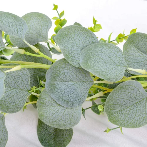 Vista 9 de Paquete de 3 guirnaldas de eucalipto artificiales, 6 pies de seda sintética, hojas de eucalipto, enredaderas, guirnalda hecha a mano, vegetación