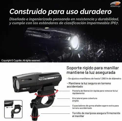 Vista 7 de Cygolite Metro Series Bike Lights, USB Rechargeable, Secure Hard Mount, Night & Daytime Modes, Compact, Durable, IP67 Waterproof; Road, Mountain