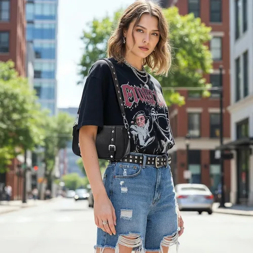 Vista 2 de Y2K - Bolso de hombro pequeño para mujer, estilo punk, con tachuelas