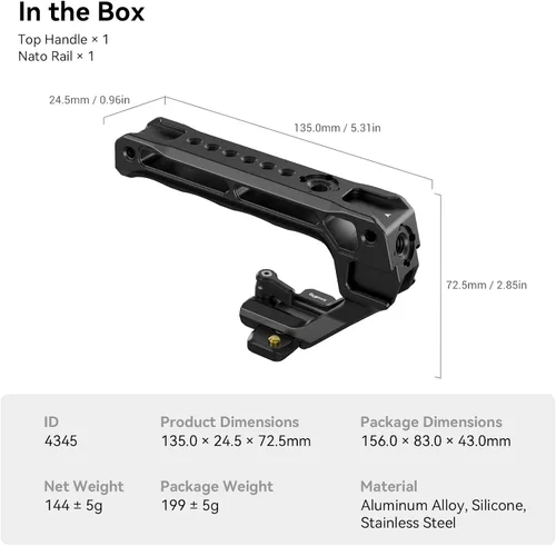 Vista 9 de SmallRig Mango superior ligero NATO, agarre NATO de liberación rápida con riel NATO para jaula de cámara DSLR, mango superior universal con 5
