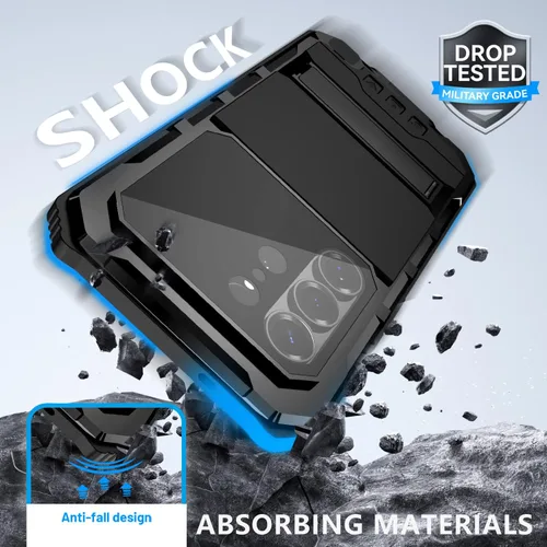 Vista 2 de Simicoo Funda de metal militar resistente compatible con Samsung Galaxy S26 Ultra protección contra caídas, cubierta de metal resistente con Negro