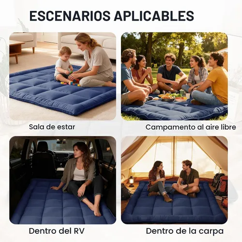 Vista 7 de Colchón de piso japonés Futón, colchón enrollable plegable de 5 capas gruesas, almohada de tatami de espuma cómoda (Azul profundo, individual)