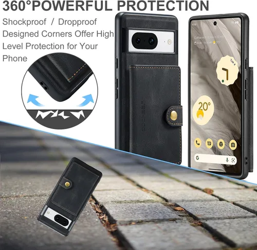 Vista 7 de Funda para Google Pixel 8 2023, cartera magnética desmontable con ranura para efectivo, soporte de carga inalámbrica con función de soporte