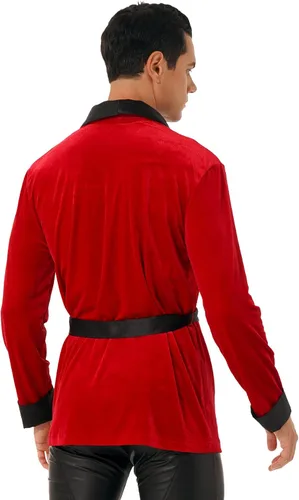 Vista 6 de Disfraz definitivo de soltero para adultos, kimono de terciopelo, chal de noche de Navidad con cinturón