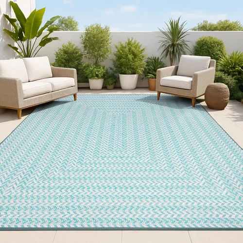 Vista 7 de JONATHAN Y Concentric Squares - Alfombra de pasillo para interiores y exteriores, 2 x 8 pies, color aguamarina/gris claro, cheurón, moderna
