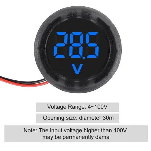 Vista 2 de 5 piezas DC 4-100V medidor de voltaje digital LED para auto, voltímetro de 2 cables redondo, medidor de voltaje y corriente digital DC, detector