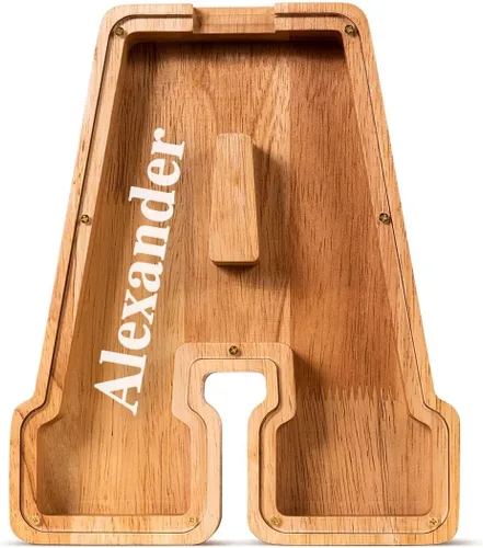 Vista 118 de SummiDate Alcancía de madera de letra para niños y niñas, Alfabeto, personalizada, regalo de cumpleaños y pascua para niños (A)