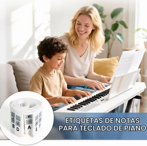Vista 6 de Pegatinas para teclado de piano, etiquetas extraíbles de silicona para 61 teclas, color negro