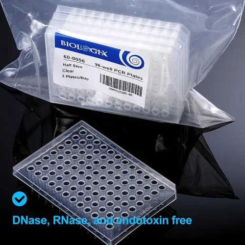 Vista 6 de Placas PCR de 96 pocillos de 0.0 fl oz, placa PCR de polipropileno transparente con faldón, tubos de pared ultrafinos, sin ADNasa/RNasa, paquete