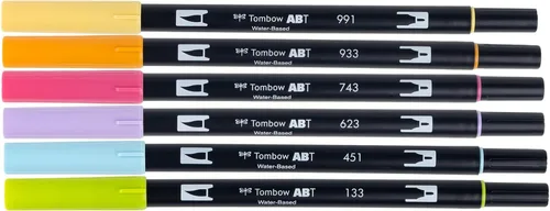 Vista 3 de Tombow 56240 Marcadores artísticos de doble pincel, sorbete Yay, paquete de 6. Marcadores mezclables, con pincel y punta fina