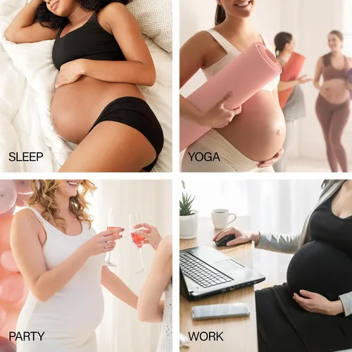 Vista 5 de Motherhood Maternity Ropa interior de maternidad para mujer, paquete de 2 unidades, esenciales posparto, sin costuras, tallas grandes, Negro y Beige